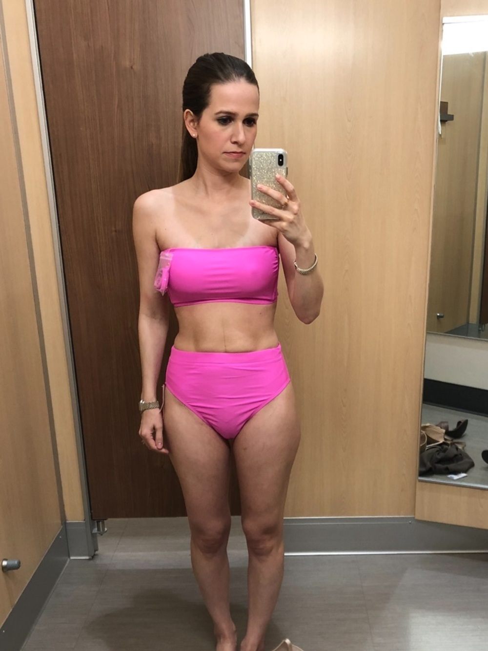 Xhiliration Women’s Hot Pink Bandeau High-Waist Bikini - Unbranded